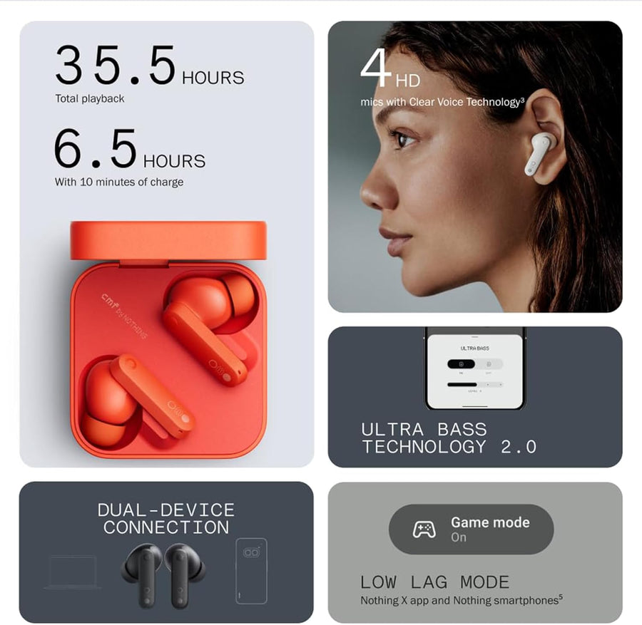 CMF BY NOTHING Buds Wireless Earbuds,42dB Active Noise Cancellation,35.5H Playtime IP54 Waterproof Earphones,Bluetooth 5.3 Dual-Device Connection in Ear Headphones for iPhone & Android (Light Grey)