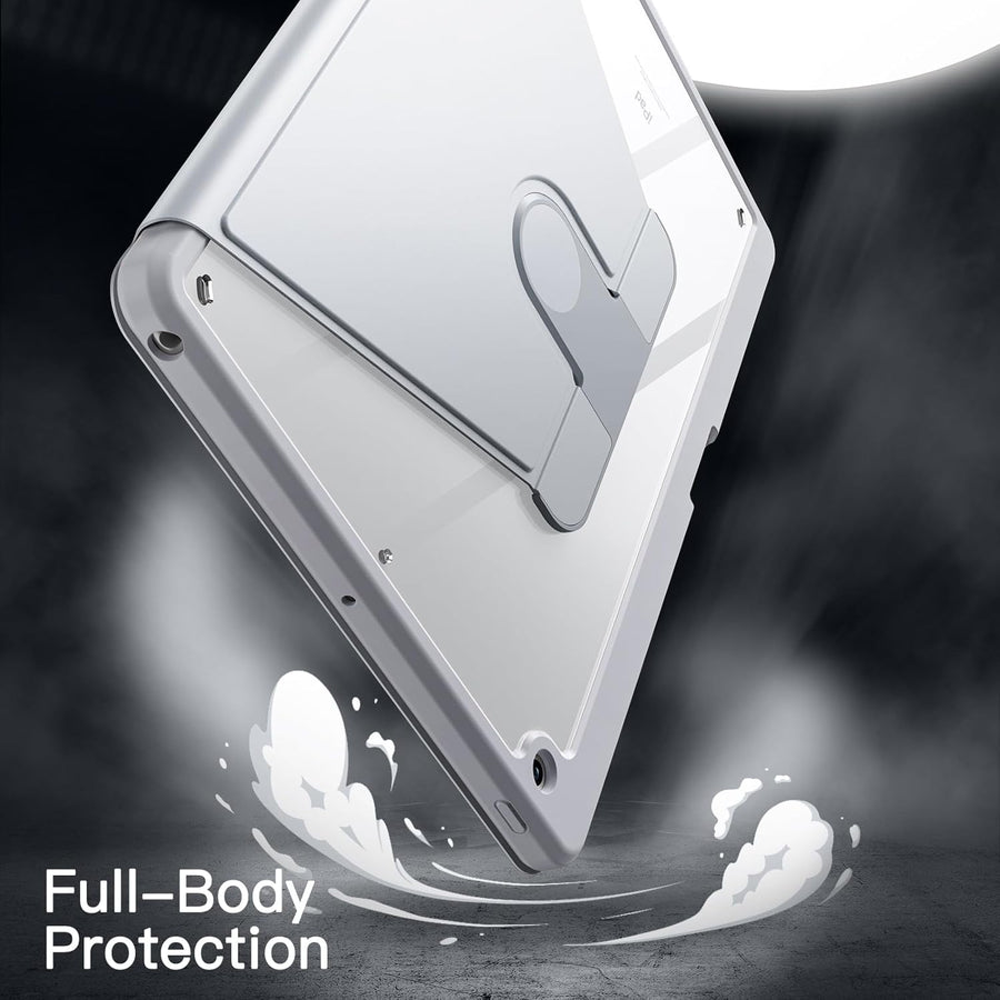 JETech Rotating Case for iPad 9/8/7 (10.2-Inch, 2021/2020/2019 Model, 9th/8th/7th Generation) with Pencil Holder, 360 Degree Rotation Protective Stand Cover Clear Back, Auto Wake/Sleep (Silver)