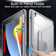 JETech Rotating Case for iPad 9/8/7 (10.2-Inch, 2021/2020/2019 Model, 9th/8th/7th Generation) with Pencil Holder, 360 Degree Rotation Protective Stand Cover Clear Back, Auto Wake/Sleep (Silver)