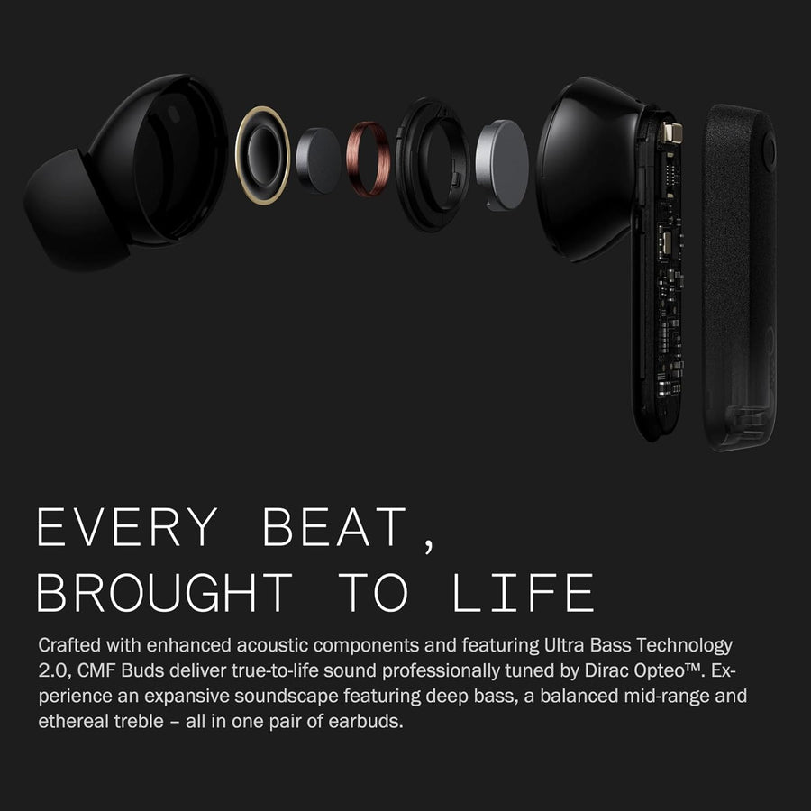 CMF BY NOTHING Buds Wireless Earbuds,42dB Active Noise Cancellation,35.5H Playtime IP54 Waterproof Earphones,Bluetooth 5.3 Dual-Device Connection in Ear Headphones for iPhone & Android (Light Grey)