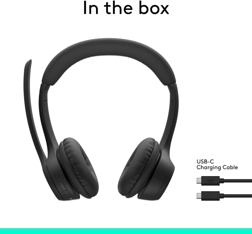 Logitech Zone 300 Wireless Bluetooth Headset With Noise-Cancelling Microphone, Compatible with Windows, Mac, Chrome, Linux, iOS, iPadOS, Android – Midnight Black