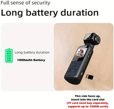 Portable 4K Action Camera, 270° Rotating Lens & 3.38cm CMOS, Not Anti-Shake, Lightweight Design, USB Rechargeable, Handheld, 1000mAh Battery, Black | Portable 4K Action Camera