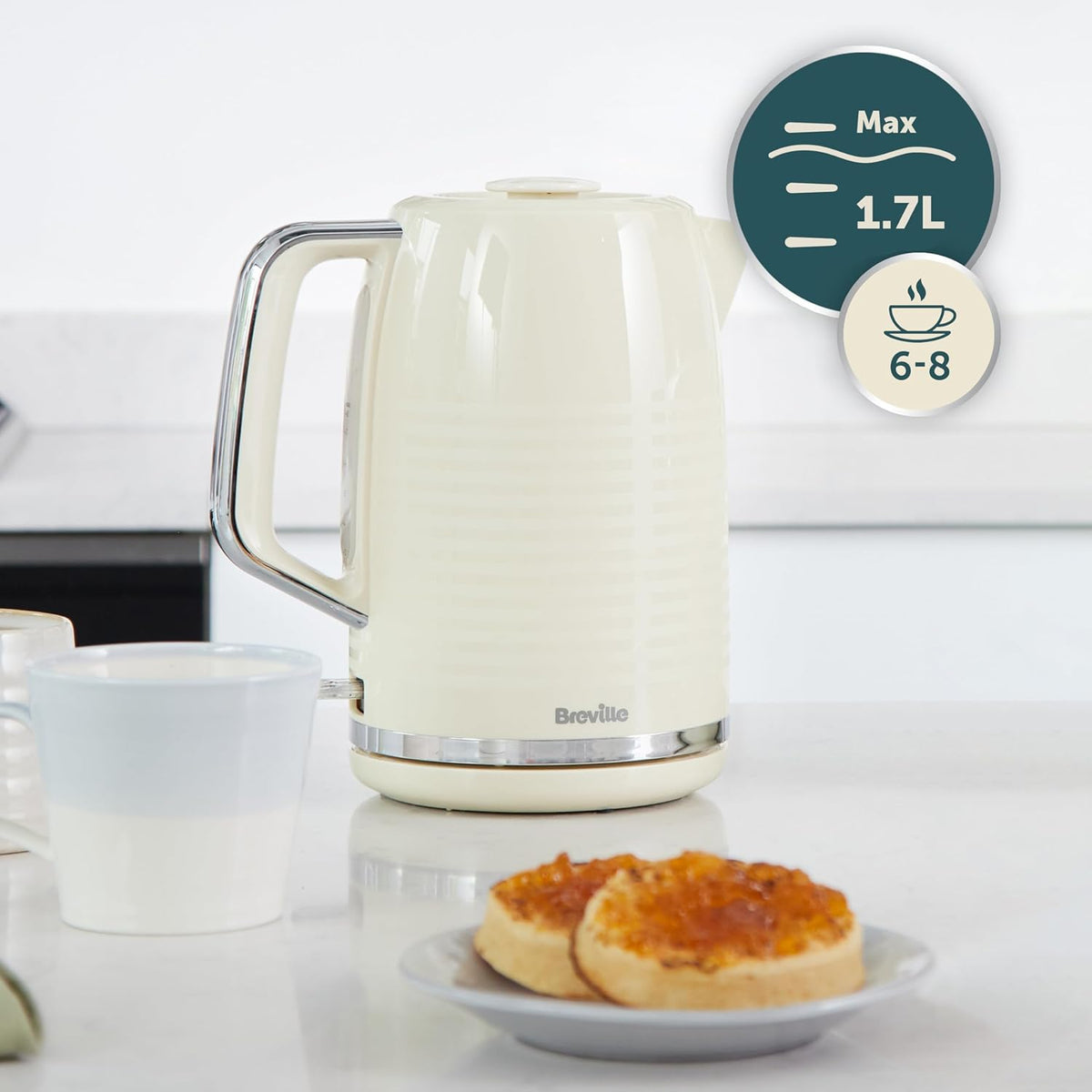 Breville VKT251 Kettle, 18/8 Stainless Steel, Cream
