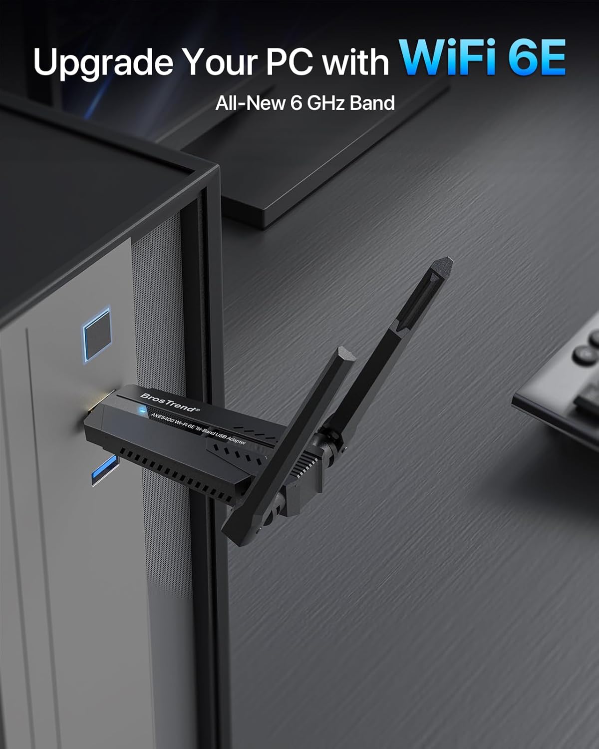 BrosTrend AXE5400 WiFi 6E USB Adapter, Long Range USB WiFi Adapter for PC Desktop Laptop, Tri-Band 6GHz 2402Mbps + 5GHz 2402Mbps + 2.4GHz 574Mbps, Wireless 6 Dongle Wireless Dongle for Windows 11/10