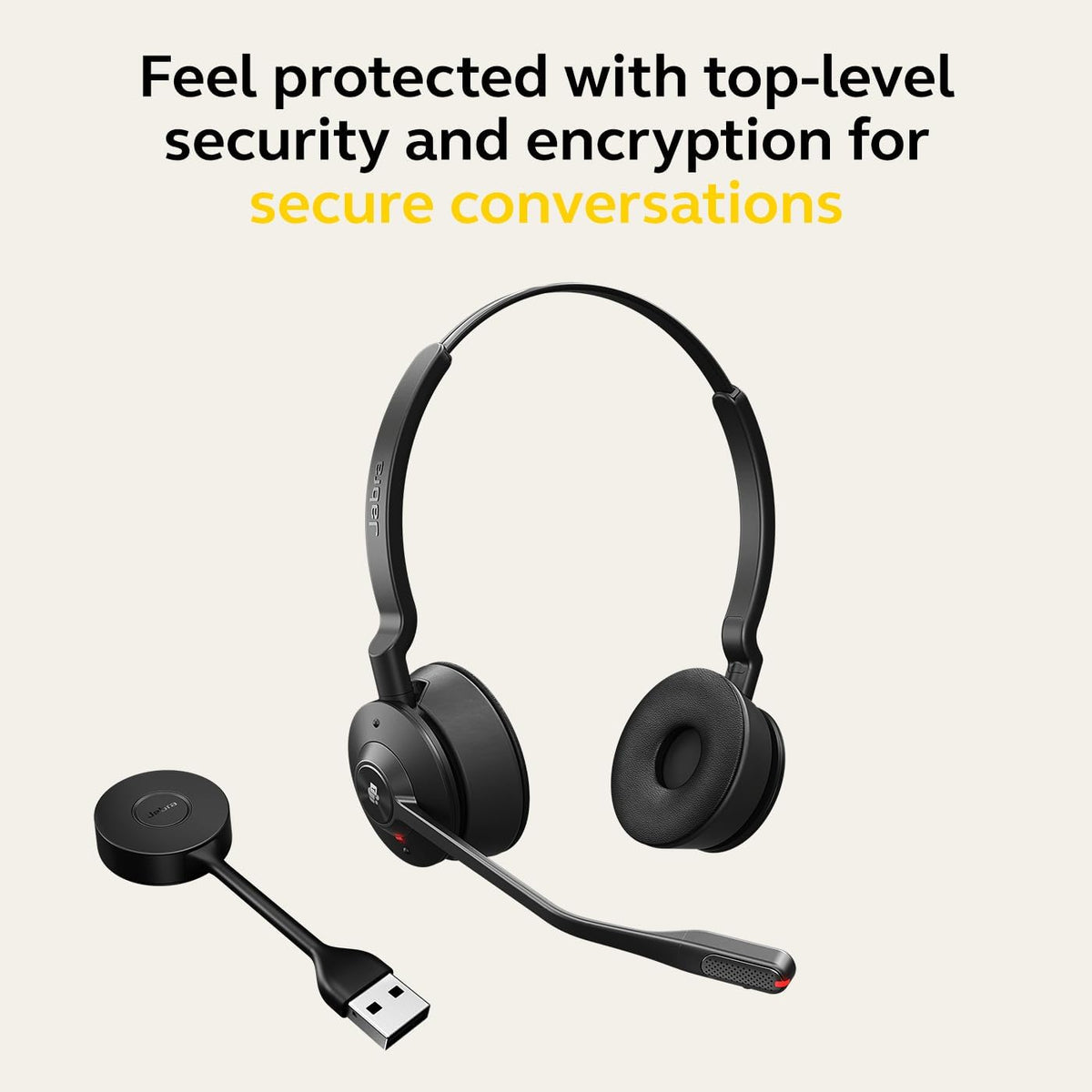 Jabra Engage 55 MS Stereo USB-A Headset, SafeTone 2.0 Hearing Protection, DECT Security Step C, Robust and Flexible USB Adapter, Black | 9559-450-111