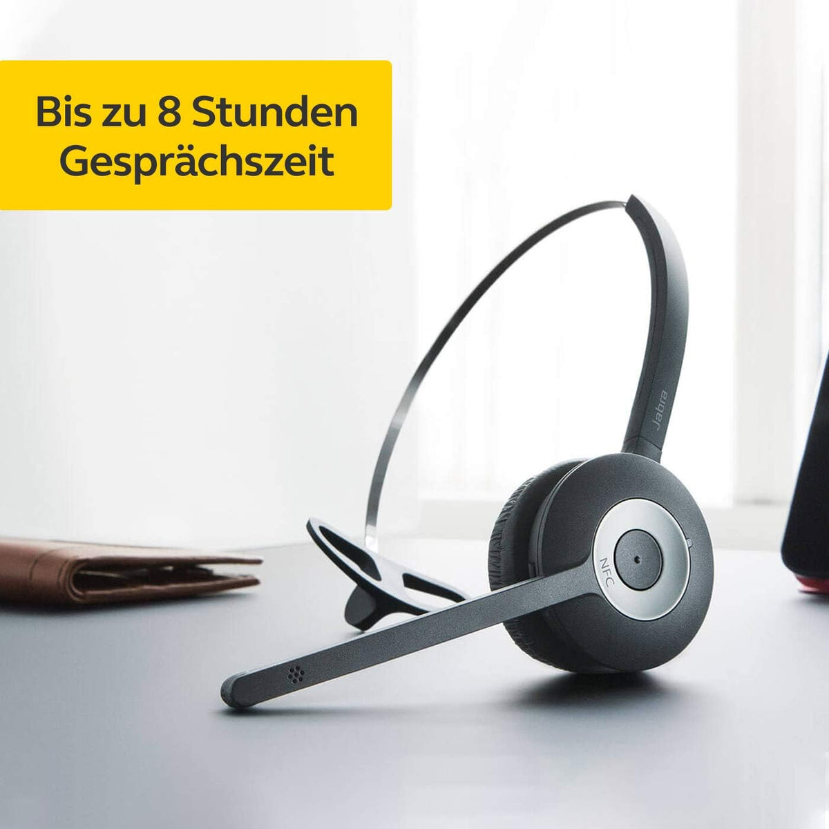 Jabra Pro 920 DECT Kabelloses On-Ear Mono Headset - HD Voice und Noise Cancelling - ganztägige Akkulaufzeit - optimal zur Verwendung mit Tischtelefonen in Europa - EU-Stecker, Schwarz