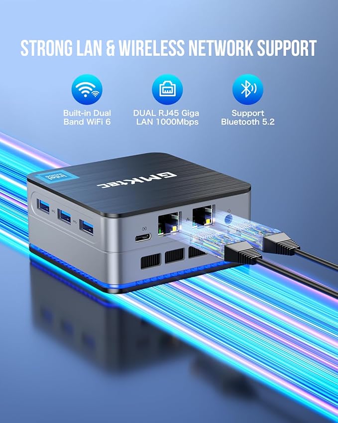 GMKtec Desktop Mini PC Windows 11 Pro Intel N100 12GB DDR5 512GB SSD Dual LAN