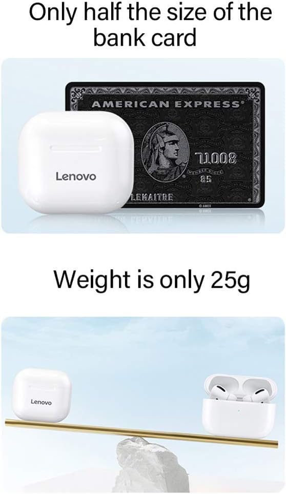 Lenovo LivePods LP40 TWS Semi-In-Ear Earbuds BT 5.0 True Wireless Earbuds with Touch Control Handsfree Call Stereo Sound Noise Cancelling Headphones with Two-Ear Design