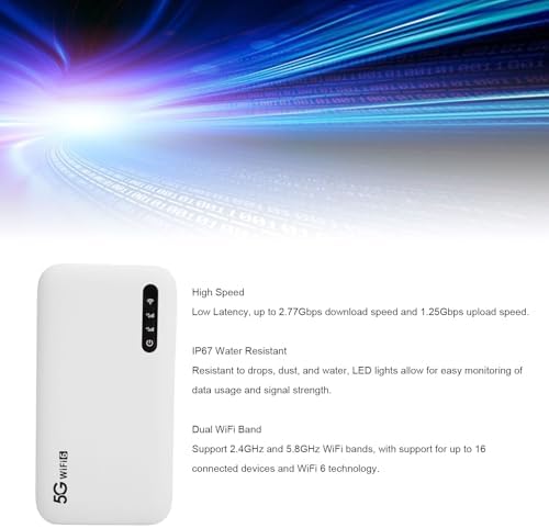 LICAEVEY Lite 5G LTE Mobile Hotspot, Ultra High Speed Mobile Hotspot Device, 6100mAh Portable Wi Fi with SIM Card Slot, 16 Connected Devices, Dustproof and Waterproof, Portable Hotspot