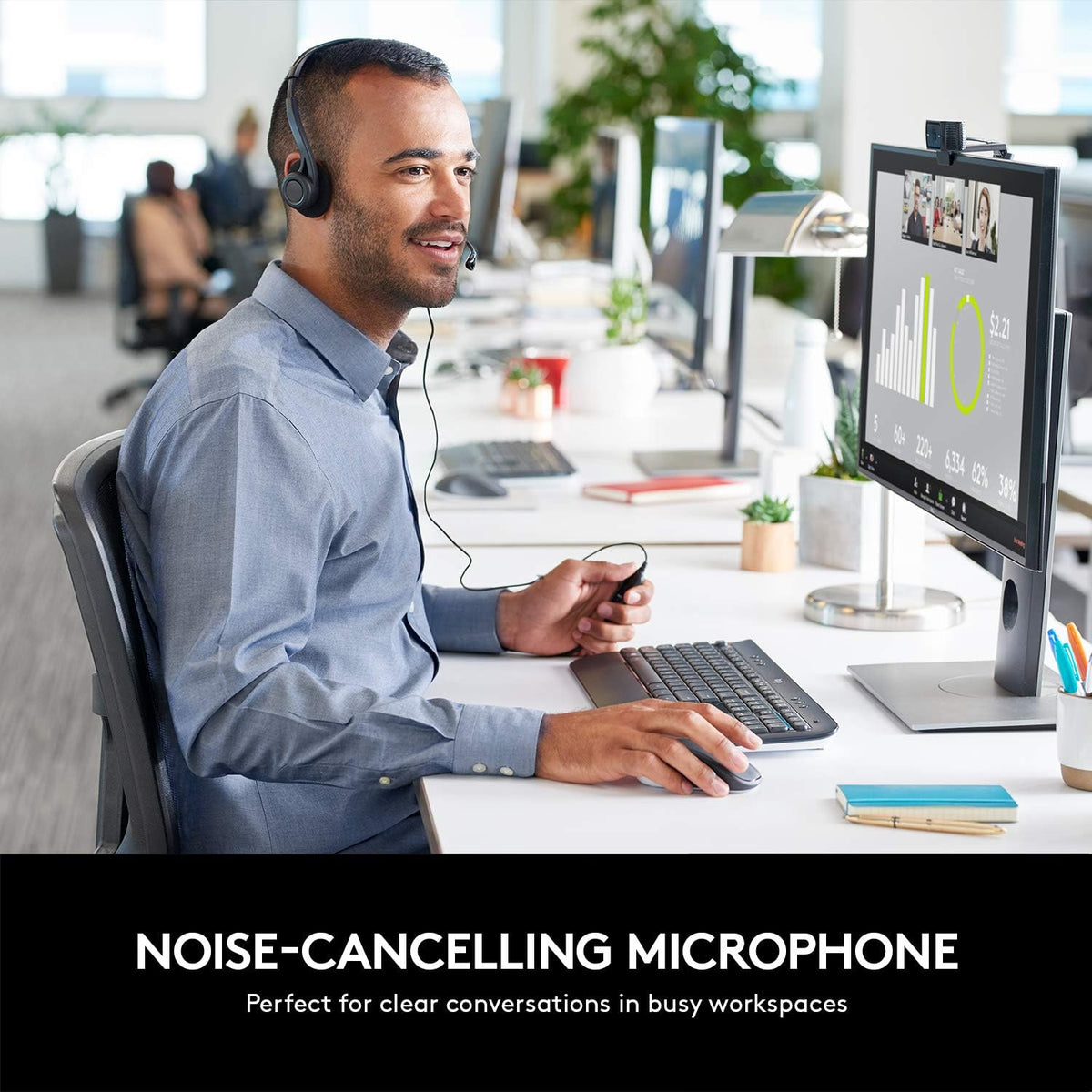 Logitech 960 USB Headset with Noise-Cancelling Mic | In-Line Controls | All-Day Comfort