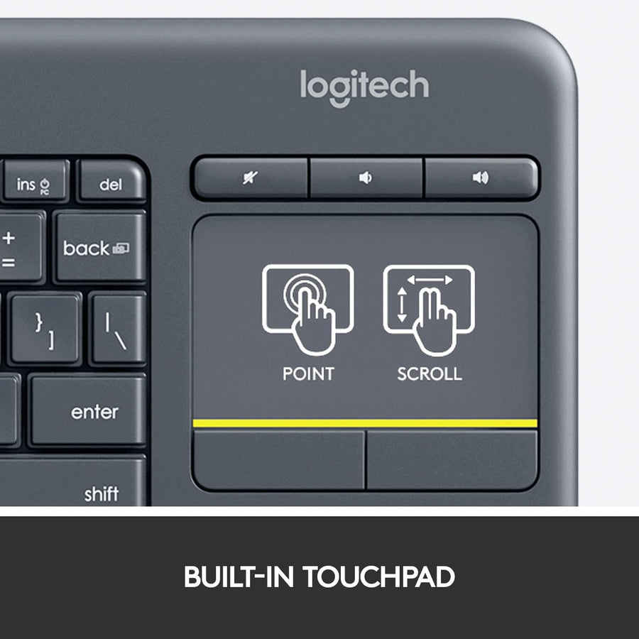Logitech K400 Plus Wireless Livingroom Keyboard with Touchpad for Home Theatre PC Connected to TV