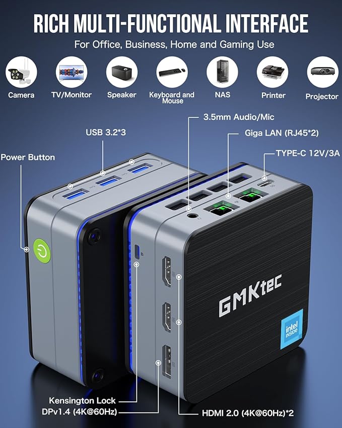 GMKtec Desktop Mini PC Windows 11 Pro Intel N100 12GB DDR5 512GB SSD Dual LAN