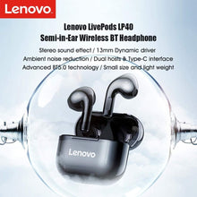 Lenovo LivePods LP40 TWS Semi-In-Ear Earbuds BT 5.0 True Wireless Earbuds with Touch Control Handsfree Call Stereo Sound Noise Cancelling Headphones with Two-Ear Design, Black