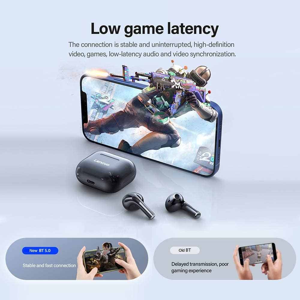 Lenovo LivePods LP40 TWS Semi-In-Ear Earbuds BT 5.0 True Wireless Earbuds with Touch Control Handsfree Call Stereo Sound Noise Cancelling Headphones with Two-Ear Design, Black