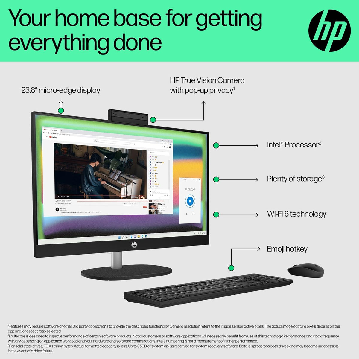 HP 24-cr0018ne All-in-One PC, 23.8" FHD, 13th Gen. Intel® Core™ i5 processor, 8GB RAM, 512 GB SSD, Intel® Iris® Xe Graphics, Windows 11 Home, Jet Black - 9C9G9EA