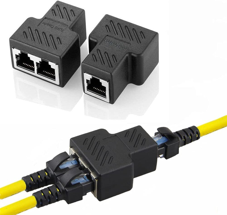 2 pack RJ45 Splitter Connectors Adapter 1 to 2 Ethernet Splitter Coupler Double Socket HUB Interface Contact Modular Plug Connect Network LAN Internet Cat5 Cat6 Cable