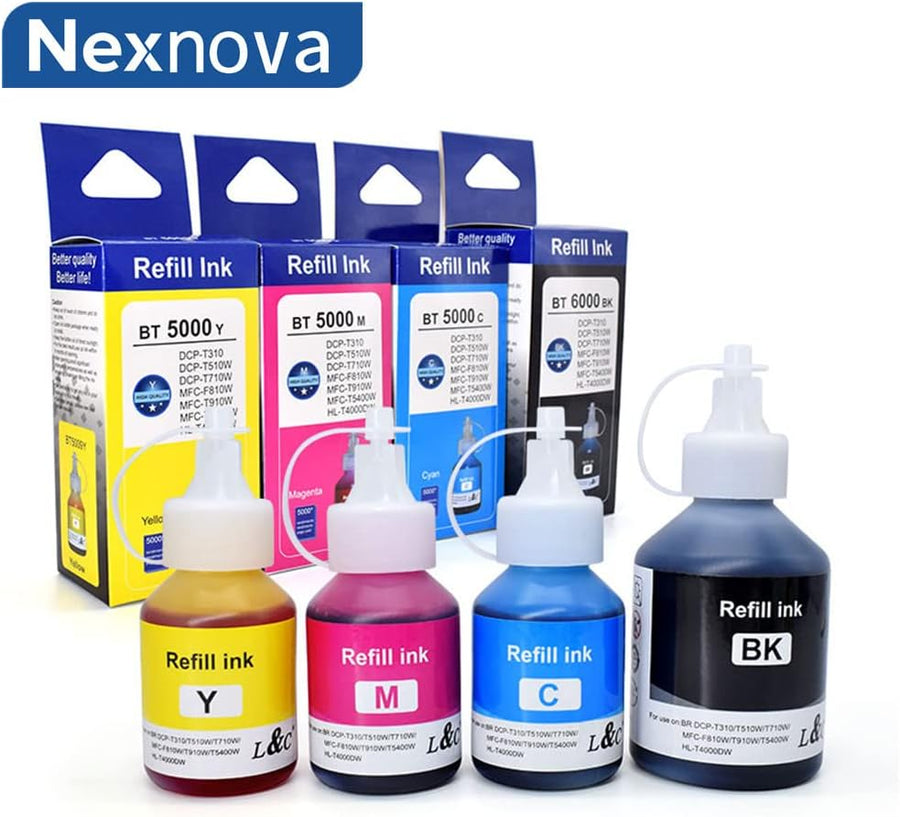 Nexnova® Ink BTD60 BT5000 for Brother Pack of 4 Black Cyan Magenta Yellow for DCP