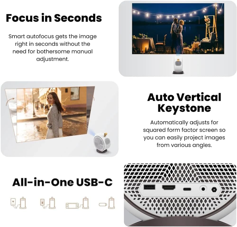 BenQ GV31 Smart Projector 1080p Full HD LED| Rotatable Ceiling Projection | 16W 270° Bass Speaker | Android TV with Netflix | Chromecast, AirPlay | 100" Display | Autofocus, 1D Keystone | HDMI, USB-C