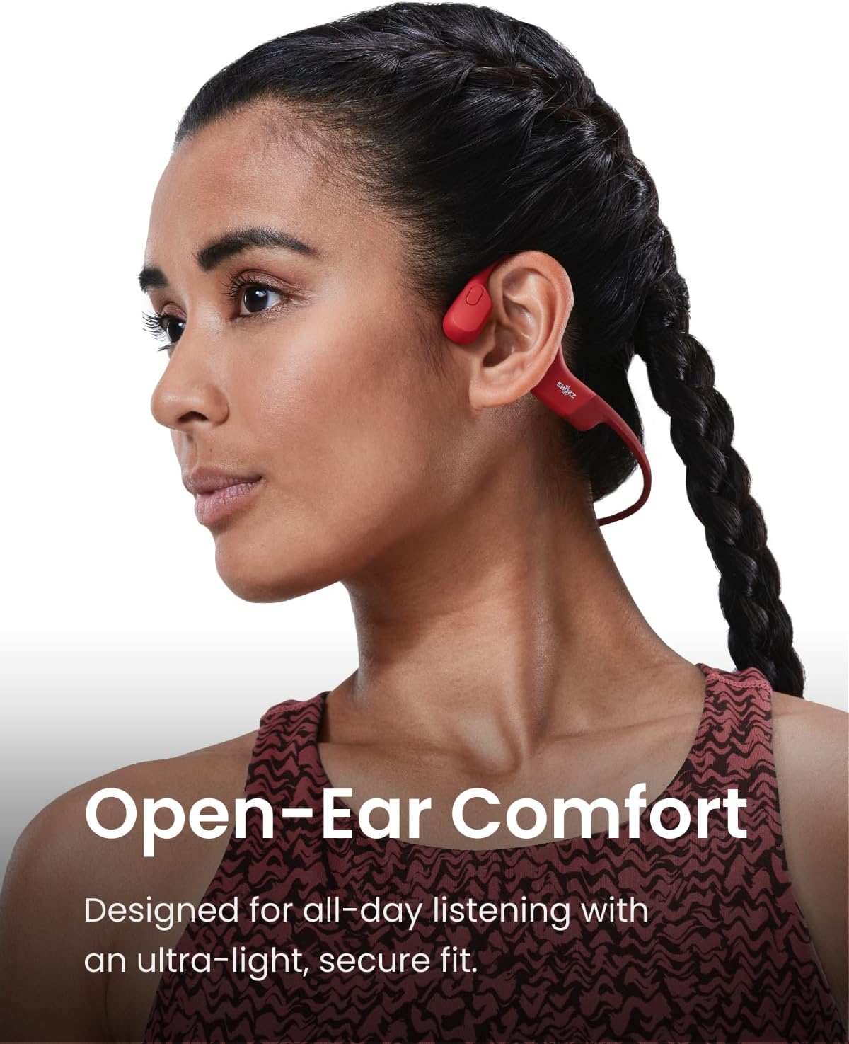 SHOKZ OpenRun Wireless Bone Conduction Headphones, Open-Ear Bluetooth Earphones with Mic, Waterproof Sports Headset with 8H Playtime for Running Workout (Solar Red)
