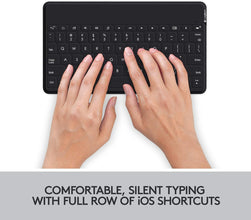 Logitech Keys-To-Go Wireless Bluetooth Keyboard For iPhone, iPad, Smartphone, Tablet, Android, Windows, Apple TV, Ultra-Thin, Ultra-Light, Short-Cut Keys, QWERTY UK Layout - Black