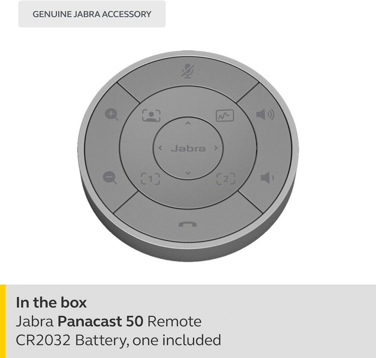 Jabra PanaCast 50 Remote Control, Easy in-Room Operation Without Leaving Your Seat, Access Presets and PTZ-Controls, Adjust Volume and More, Gray | 8211-209