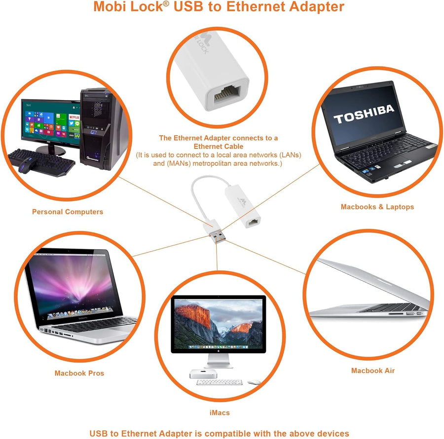USB Ethernet (LAN) Network Adapter Compatible with Laptops
