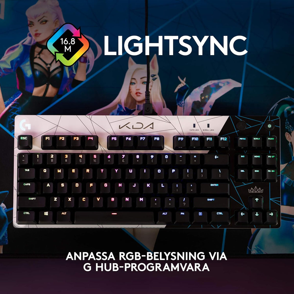 Logitech G PRO K/DA Mechanical Gaming Keyboard, Official League of Legends Gaming Gear, QWERTY Pan Nordic Layout - Black/White