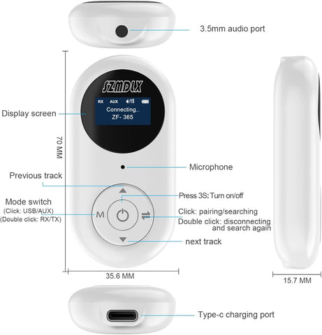 Bluetooth 5.0 Transmitter Receiver 3 in 1, Dual Pairing Blutooth Transmitter Receiver Wireless Audio Adapter with LCD Display 3.5 mm AUX Stereo Output for TV, PC, Laptop, Headphones, Car, Earbud, MP3