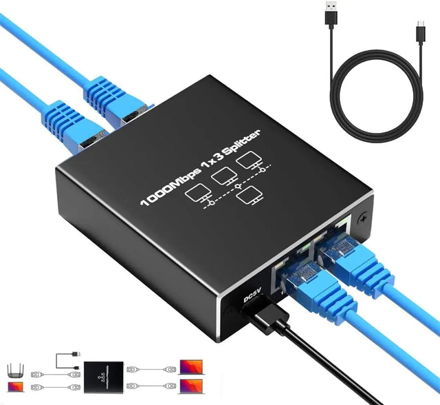 KWSLIN 1000Mbps Network Splitter, RJ45 Ethernet Splitter 1 to 3 High Speed Gigabit LAN Internet Splitter for Cat 5/5e/6/7/8, Supports Three Devices Working Simultaneously KWSLIN