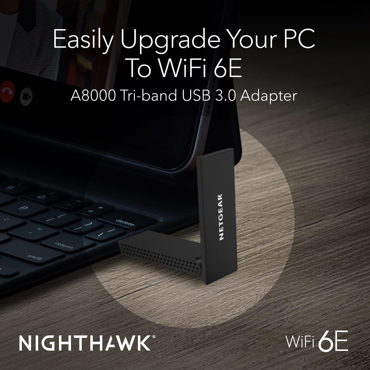 NETGEAR Nighthawk WiFi 6E USB 3.0 Adapter (A8000) | AXE3000 Tri-Band Wireless Gigabit Speed (Up to 3Gbps) | New 6GHz Band | for Windows PC