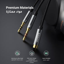 UGREEN 3.5MM Headphone Splitter 3.5mm Female to Dual Headphone and Microphone Male Port Adapter TRRS Y Splitter Compatible for Earphone, Headset, speaker and PC, Laptop and Tablet-0.2M