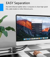 Ethernet Splitter 1 to 2, RJ45 Network Male to Female Adapter, 1 to 2 Port LAN Ethernet Splitter Adapter, Suitable Super Cat5-7, Compatible with ADSL, Hubs, TVs, Set-top Boxes, Routers, Computers