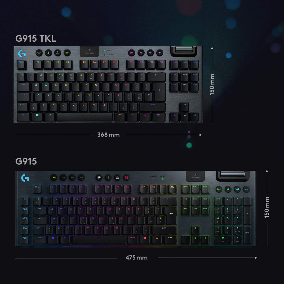 Logitech G915 TKL Tenkeyless Lightspeed Wireless RGB Mechanical Gaming Keyboard, Low Profile Switch Options, Lightsync RGB, Advanced Wireless and Bluetooth Support - Tactile