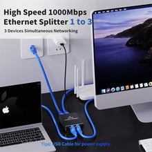 KWSLIN 1000Mbps Network Splitter, RJ45 Ethernet Splitter 1 to 3 High Speed Gigabit LAN Internet Splitter for Cat 5/5e/6/7/8, Supports Three Devices Working Simultaneously