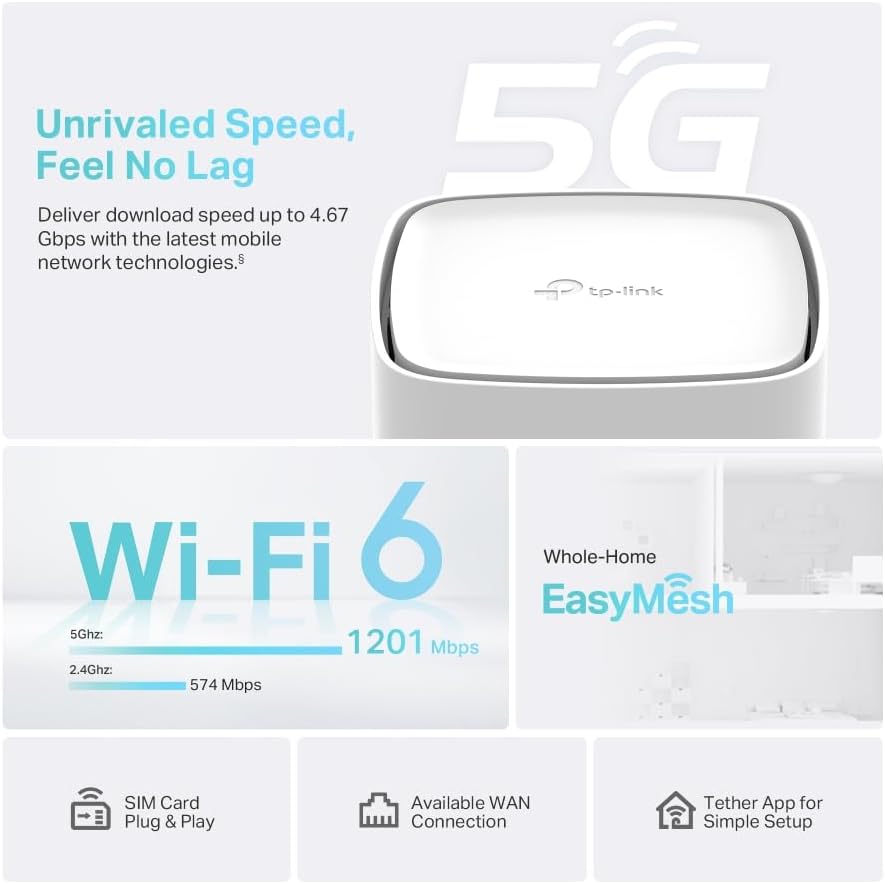 TP-Link Archer NX200 5G Wi-Fi 6 AX1800Mbps Router with SIM