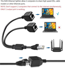 Ethernet Splitter 1 to 2, RJ45 Network Male to Female Adapter, 1 to 2 Port LAN Ethernet Splitter Adapter, Suitable Super Cat5-7, Compatible with ADSL, Hubs, TVs, Set-top Boxes, Routers, Computers