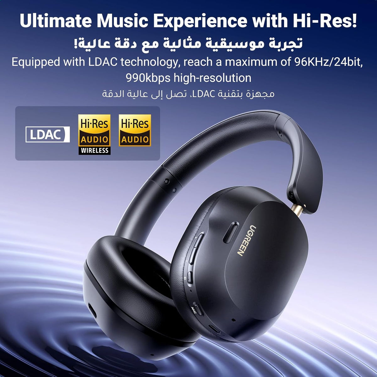 UGREEN HiTune Max5C Headphones Wireless, 75H Playtime, Adaptive Noise Cancelling, Hi-Res Sound Bluetooth 5.4 Over-ear Headsets, Custom EQ Multiple Connection via App, Foldable Retractable Earphones