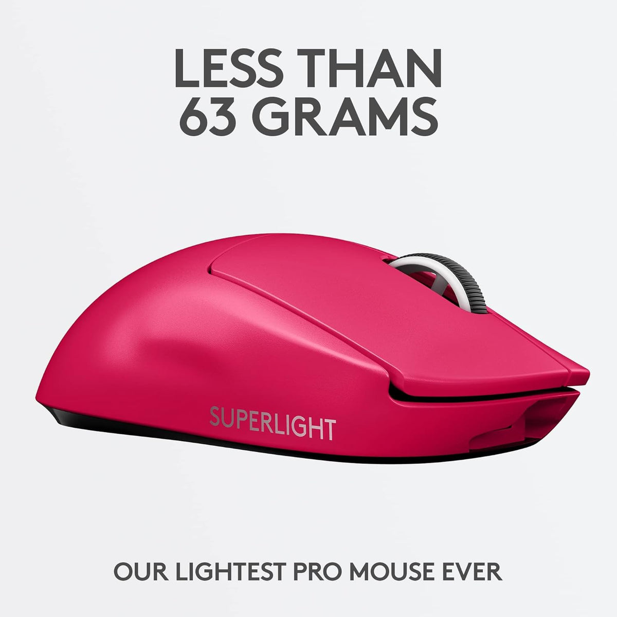 Logitech G PRO SUPERLIGHT Wireless Gaming Mouse, Ultra Lightweight 63g, HERO 25K Sensor, 25,600 DPI, 5 Programmable Buttons, Long Battery Life, On-Board Memory, for esports, Compatible with PC-Magenta