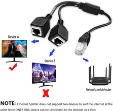 Ethernet Splitter 1 to 2, RJ45 Network Male to Female Adapter, 1 to 2 Port LAN Ethernet Splitter Adapter, Suitable Super Cat5-7, Compatible with ADSL, Hubs, TVs, Set-top Boxes, Routers, Computers