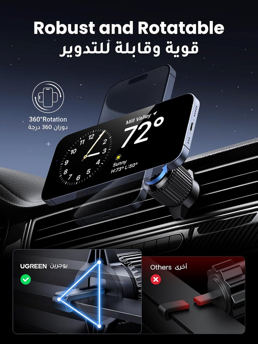 UGREEN MagSafe Car Charger【Upgraded Air Vent Lock】Wireless Magnetic【Qi 15W Fast Charging】MagSafe Car Mount Charger