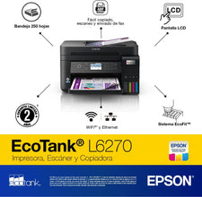 Epson Ecotank L6270 Multifunctional Printer with ADF and Double-sided, Color Ink Tank for Business, Wi-Fi Direct and Ethernet Connectivity