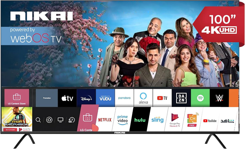 Nikai 100 Inch UHD LED WebOS Smart Tv Platinum Series, Magic Remote, Cinema Screen Design 4K Ultra HDR, Dolby Audio, Smart Voice Control, Apps YouTube, Netflix, Shahid – NIK100MEU4STN