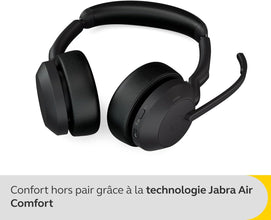 Jabra Evolve2 55 Stereo Wireless Headset Air Comfort Technology, Noise-cancelling Mics, and Active Noise Cancellation - MS Teams Certified, Works with All Other Platforms - Black