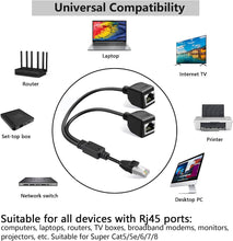 Ethernet Splitter 1 to 2, RJ45 Network Male to Female Adapter, 1 to 2 Port LAN Ethernet Splitter Adapter, Suitable Super Cat5-7, Compatible with ADSL, Hubs, TVs, Set-top Boxes, Routers, Computers