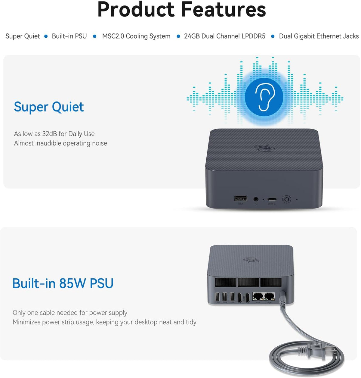 Beelink Mini PC EQi12 1220P 4C/8T 2.5GHz fino a 4.5Ghz Mini computer, 24 GB DDR4, 500 GB SSD, 4K Dual Display Dual HDMI, Dual 1000M LAN, WiFi 6, BT5.2 Desktop Computer