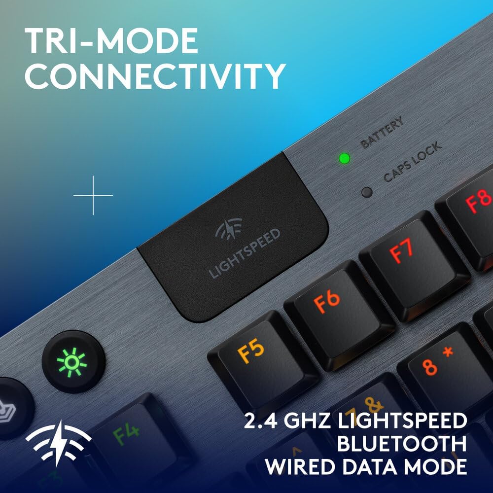Logitech G915 X LIGHTSPEED TKL Low-Profile Wireless Gaming Keyboard, Double-Shot PBT Keycaps, Fully Programmable Keys, RGB Backlighting, Sleek Aluminum Finishing, GL Blue Clicky, PC/MAC - Black