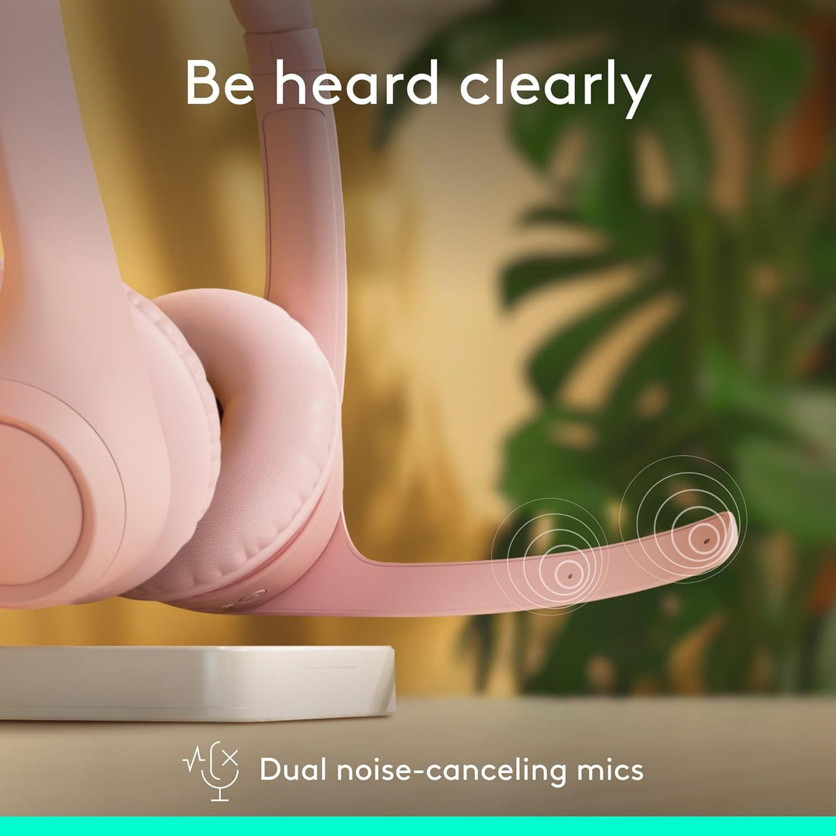 Logitech Zone 300 Wireless Bluetooth Headset With Noise-Cancelling Microphone, Compatible with Windows, Mac, Chrome, Linux, iOS, iPadOS, Android – Rose