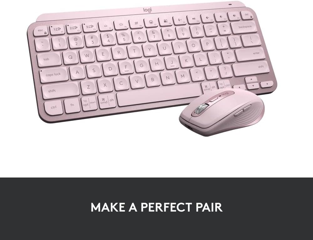 Logitech MX Keys Mini Minimalist Wireless Illuminated Keyboard, Compact, Bluetooth, Backlit, USB-C, Compatible with Apple macOS, iOS, Windows, Linux, Android, Metal Build - Rose