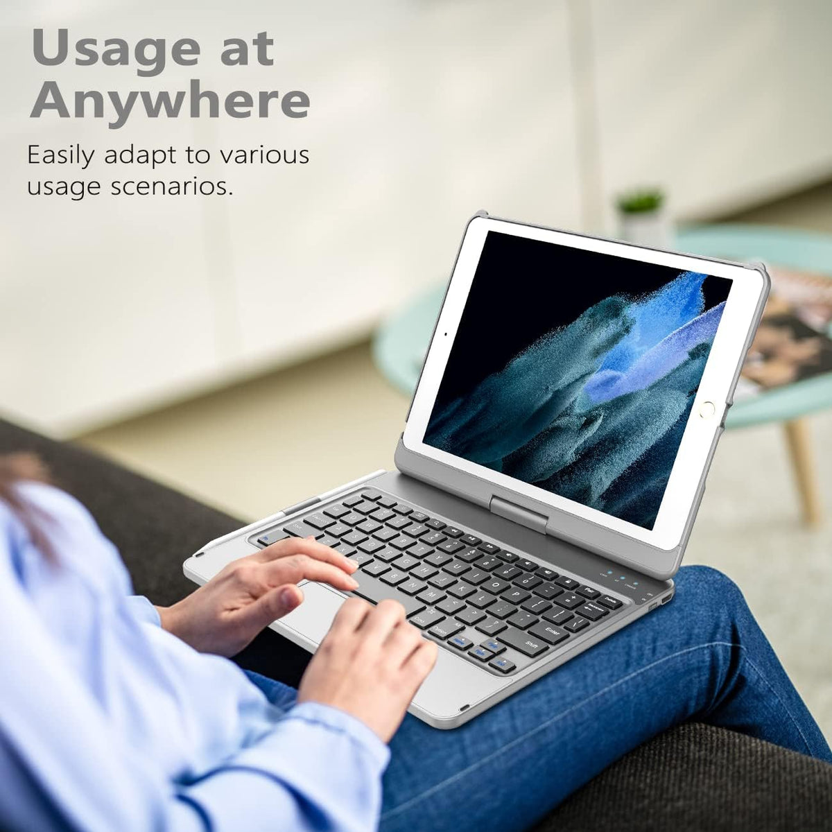 TQQ Touchpad Keyboard Case for iPad 10.2 9th/8th/7th Gen, Keyboard Case for iPad 9th Generation/8th/7th Gen-360° Rotatable Protective Cover with Pencil Holder (Gray)