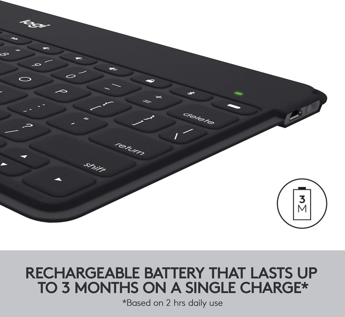 Logitech Keys-To-Go Wireless Bluetooth Keyboard For iPhone, iPad, Smartphone, Tablet, Android, Windows, Apple TV, Ultra-Thin, Ultra-Light, Short-Cut Keys, QWERTY UK Layout - Black